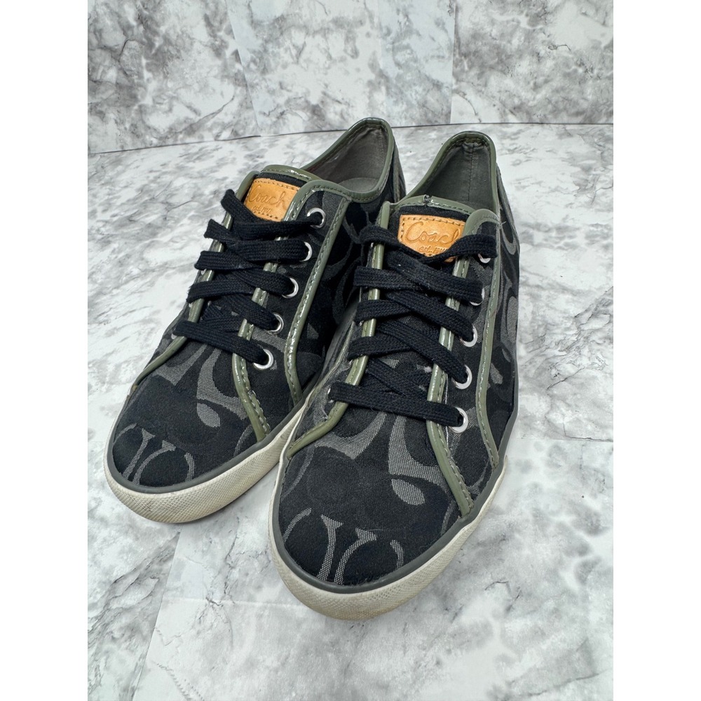 Coach Black & Olive Canvas Low-Top Sneakers - Picture 6 of 12